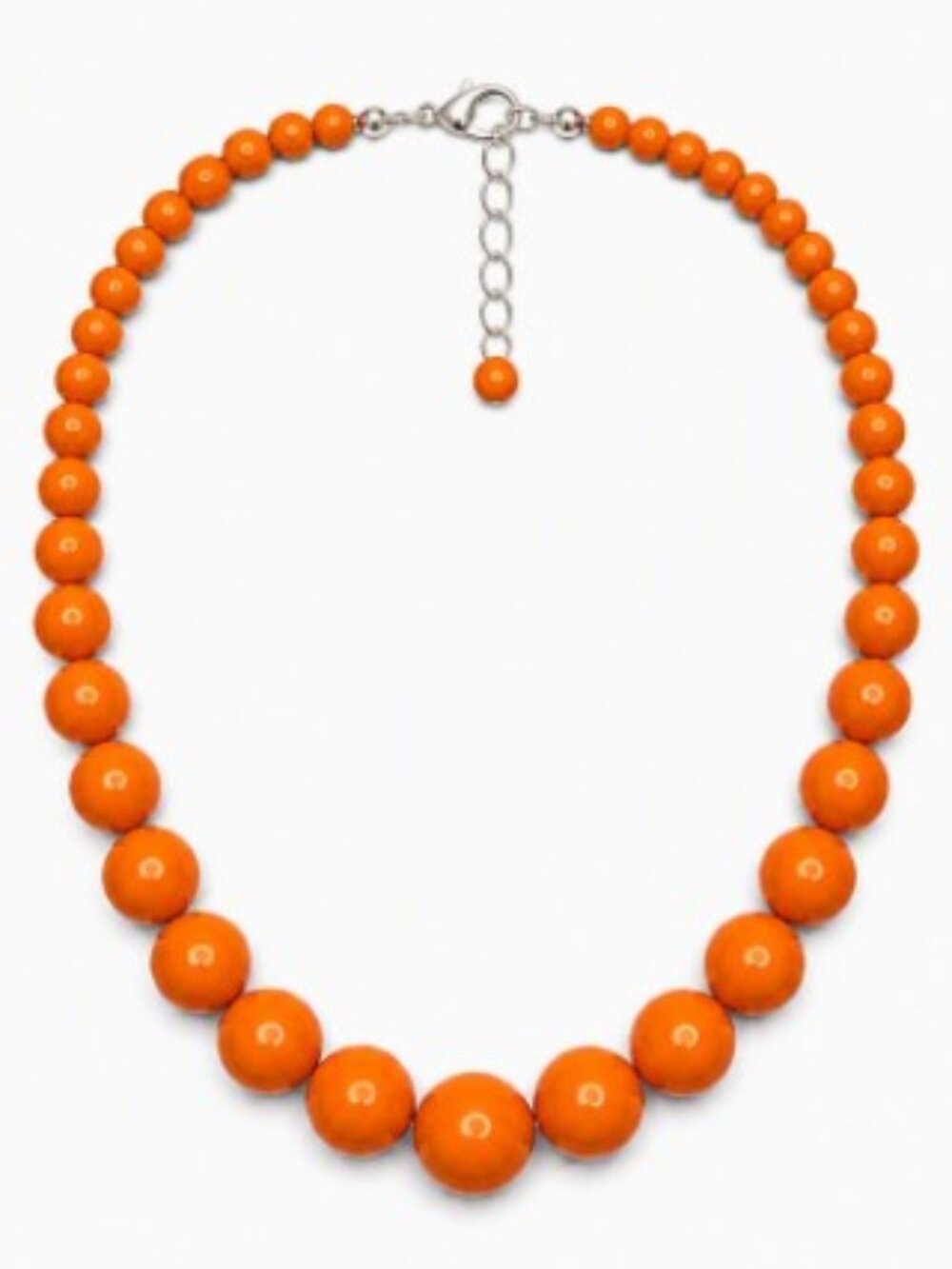 Vintage Silver-Tone Orange Lucite Graduated Bead Statement Necklace Adjustable